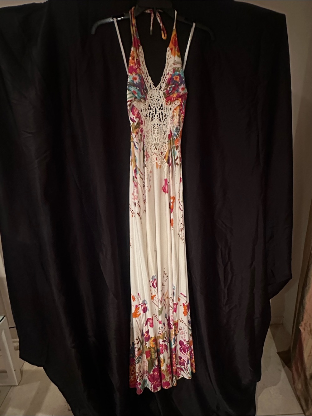 Sky Confetti  Halter Maxi Dress with Multicolor Floral Print Large NWT
